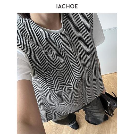 棉仓3621599001-IACHOE【马赛克】人字纹马甲 商品图0