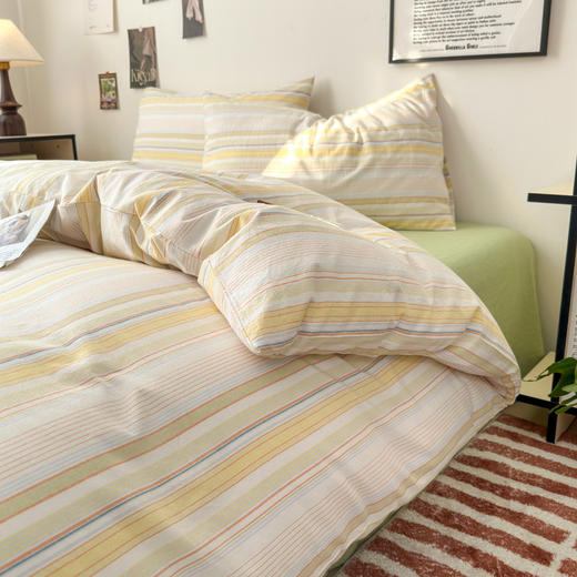 【水洗棉条纹四件套】全棉水洗棉四件套条纹床品套件纯棉简约件套床单被套 商品图9