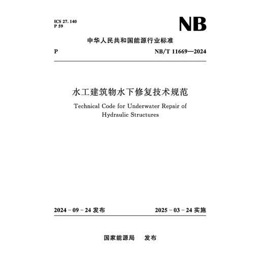 水工建筑物水下修复技术规范 NB/T 11669—2024 商品图0