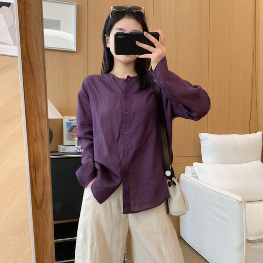 清茶小衫！2025夏日轻氧感苎麻贝壳扣圆领衬衫宽松轻薄衬衣女款！ 商品图6