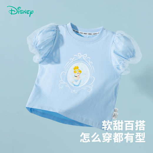 迪士尼宝宝迪士尼宝宝女童短袖T恤上衣舒适休闲透气儿童卡通T恤夏季新款 商品图1