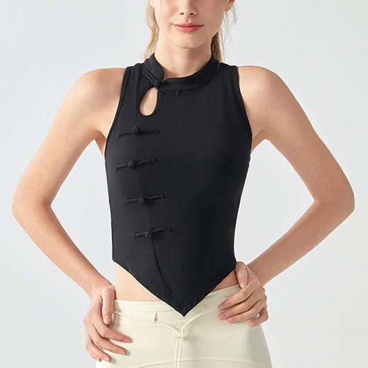 跃牌【海听系列】新款国风牡丹印花瑜伽服时尚休闲修身背心运动健身上衣女XC52 商品图2