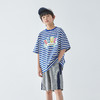 蓝汽水2025夏季新款男童蓝白条纹印花T恤亲子款宽松落肩短袖 商品缩略图2