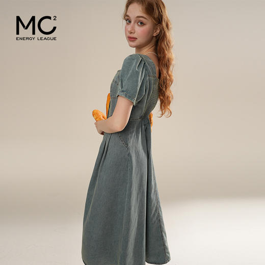 女装方领前门襟开扣复古牛仔连衣裙-5028Q5221010 商品图3