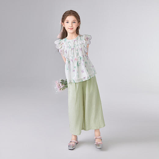 笛莎Deesha 童装女童裤子2025夏新款女童条纹肌理阔腿裤 商品图2