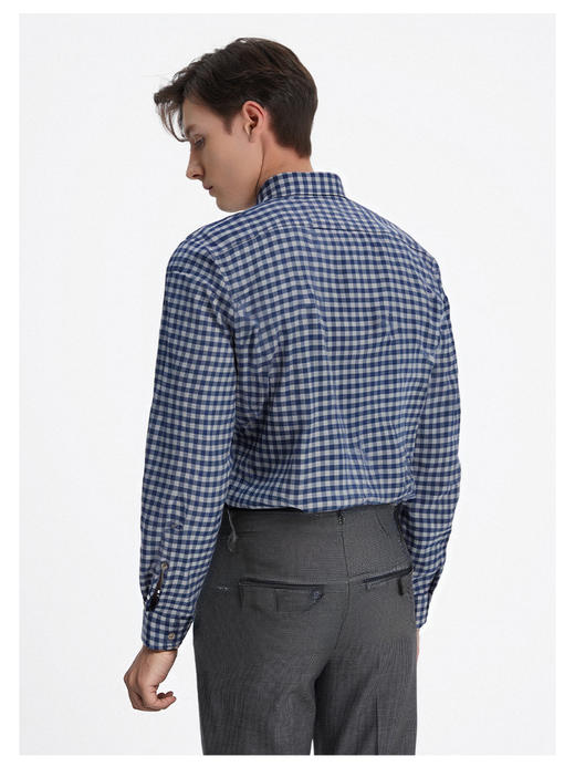 callisto蓝色全棉羊毛三色交织棋盘格长袖衬衫 FSSTL240C 商品图4