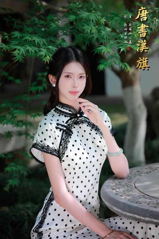 【繁 花】春夏季复古民国风黑白波点旗袍修身立领短袖温婉优雅气质尽显新中式 商品图0