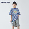 蓝汽水2025夏季新款男童蓝白条纹印花T恤亲子款宽松落肩短袖 商品缩略图0