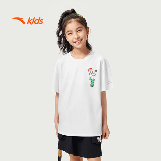 安踏儿童短袖T恤女大童2025夏透气潮流系列针织短袖衫362528110 商品图0