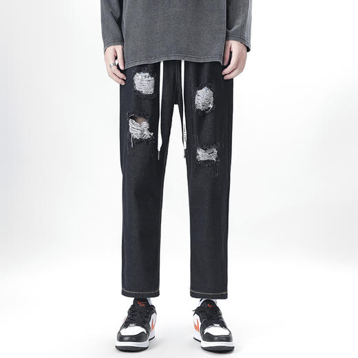 【DDJ】大依优型大码松紧腰潮款直筒牛仔裤九分裤男舒适休闲简约百搭加肥加大男装 商品图4