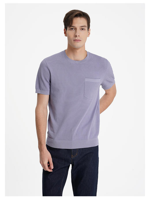 callisto启程系列紫色多巴胺长绒棉混纺弹力T恤 商品图2