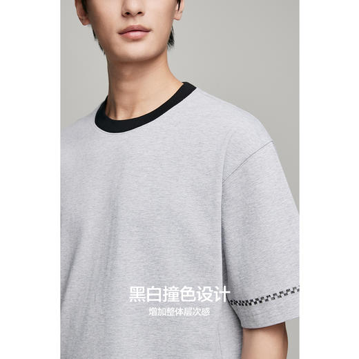 棉仓363801014-重磅棉撞色领袖口提花宽松落肩短袖T恤 商品图1