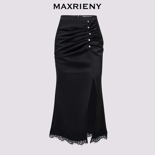 MAXRIENY2024复古浪漫感开叉蕾丝缎面半裙约会小裙子包臀半身裙(货号:MF85SK757) 商品图4