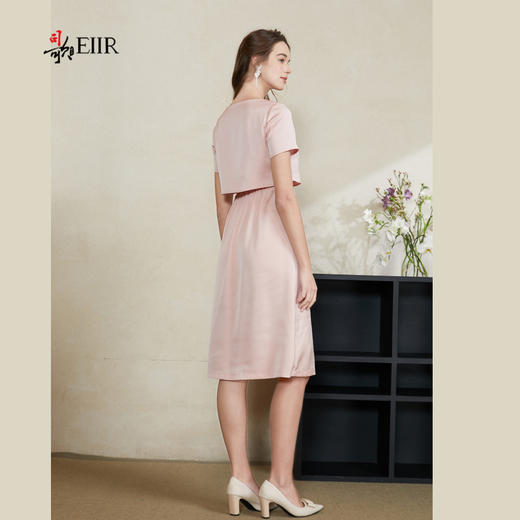 司歌假两件短袖连衣裙收腰缎面A911010X 商品图3