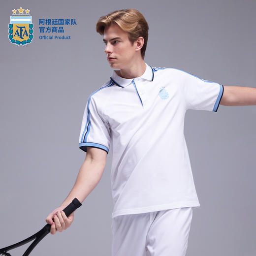 【官方正版】阿根廷国家队 | 白色肩条POLO衫休闲短袖T恤 商品图3