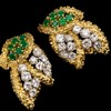 独角鹿西洋古董 1965年代法国出品18K黄金铂金镶嵌钻石及祖母绿耳环一对 商品缩略图1
