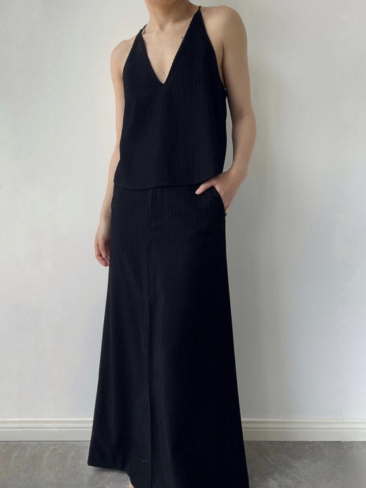 Semplicita｜Z20  前中开叉半身长裙  [ 黑条 ] 商品图2