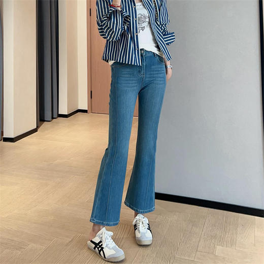 竹竿腿时髦显瘦高腰九分微喇牛仔裤弹力修身喇叭裤2025春款！ 商品图5