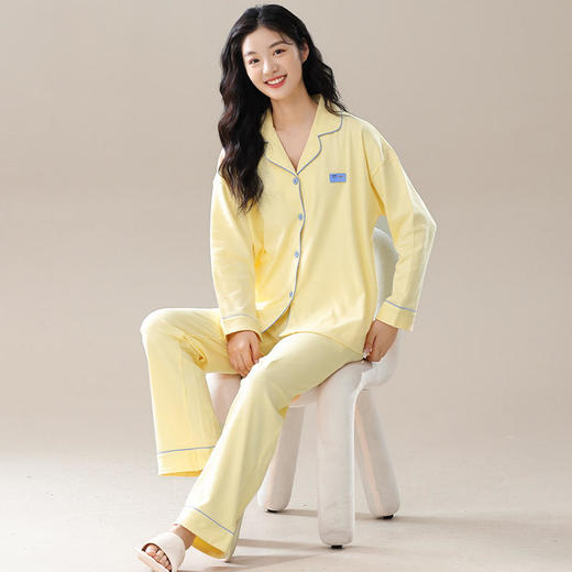 热卖中！【比裸睡还舒服】HNAN纯棉情侣款家居服全棉长袖开衫睡衣套装休闲版型男女款多色可选 商品图13