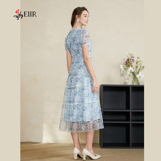 司歌刺绣碎花短袖收腰连衣裙中长裙A911064X 商品图3