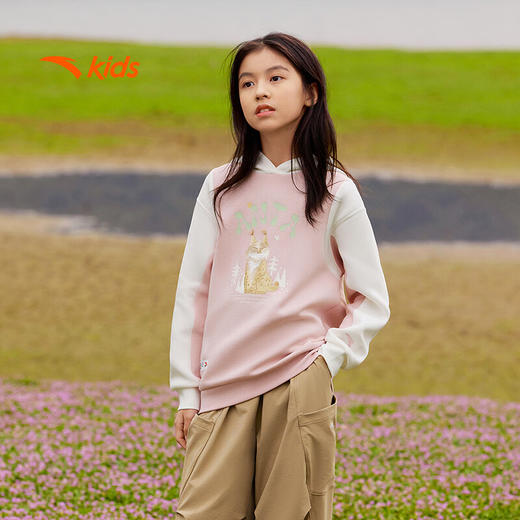 安踏儿童卫衣女大童户外系列针织连帽套头衫362516711 商品图0