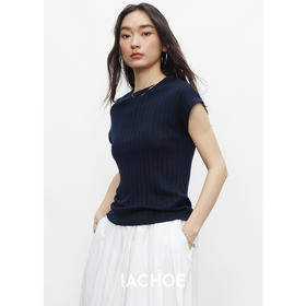 棉仓3531501021-IACHOE坑条毛衣短款针织衫白色时尚T恤