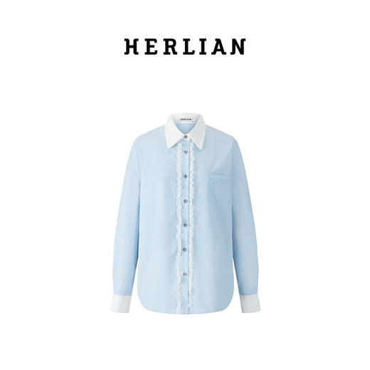 Herlian2025年春夏宽松廓形撞色拼接长袖衬衫 商品图4
