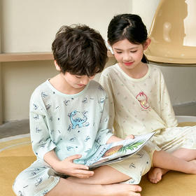 【A类品质，买一送一】夏季新款儿童提花纯棉七分网眼家居服透气舒爽中大童家居服100%