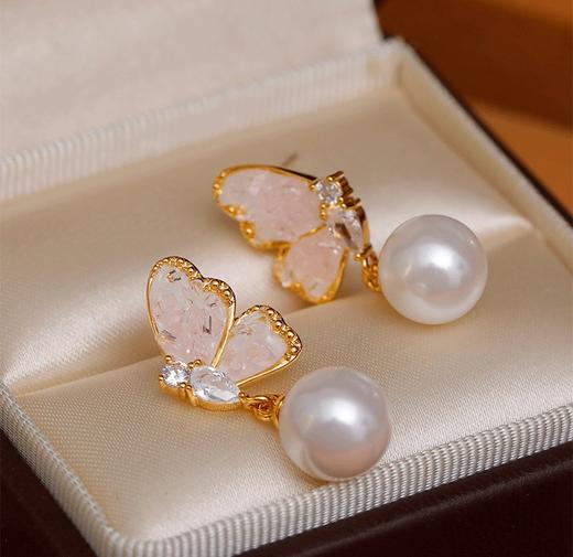 自留翩翩起舞水晶蝴蝶925银脱敏珍珠耳环 商品图11