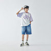 蓝汽水2025夏季新款亲子男童条纹拼接短袖复古时髦全棉T恤 商品缩略图1