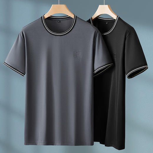【冰丝】【DPF】大依优型大码短袖T恤圆领半袖冰丝弹力加肥加大上衣胖子时尚潮流男士 商品图3