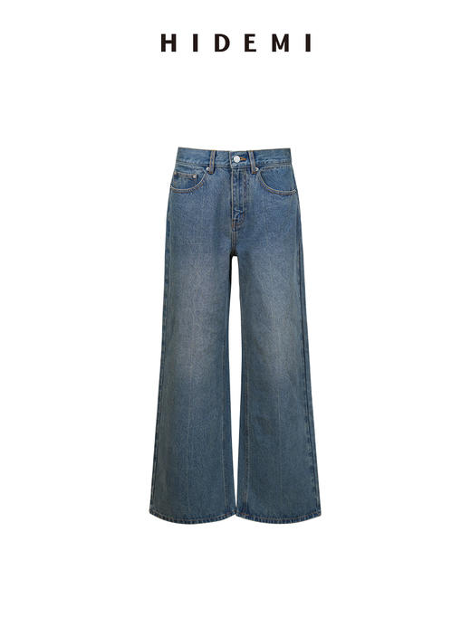 HIDEMI 都市单宁系列多重水洗做旧感中缝线宽松阔腿牛仔裤 商品图7