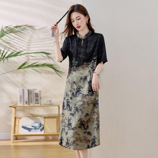 国风印花短袖，气质优雅显瘦连衣裙HR-YYG82955 商品图3