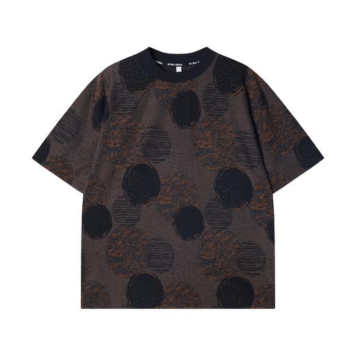 T3015夏季高级感新款美式撞色圆形磨毛圆领短袖T恤宽松复古百搭上衣 商品图1