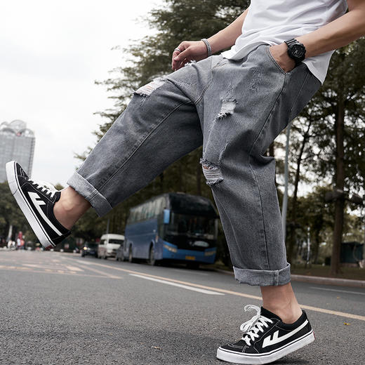 【DDJ】大依优型大码潮款直筒牛仔裤九分裤男舒适休闲简约百搭加肥加大男装 商品图2