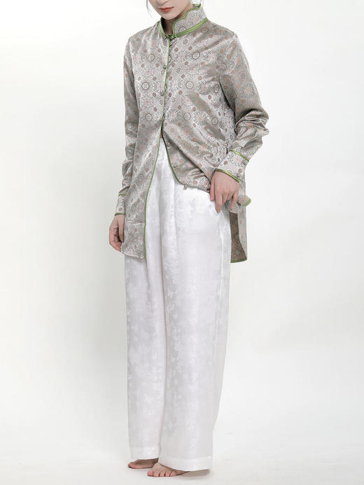 瑕疵|盛唐牡丹 |真丝提花蝶恋花松紧腰女裤 白色[特价品](特殊商品不退不换) 商品图0