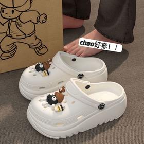 积分兑换【超好穿❗️不臭不响百搭洞洞鞋】柔软舒适，防滑/厚底/拒绝“嘎吱”响！煤球卡通增高外穿沙滩夏季新款包头防滑女#异业福利