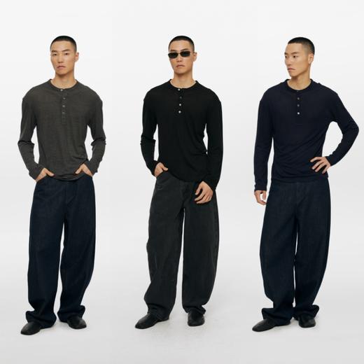 oneup天丝羊毛亨利领长袖T恤 商品图4