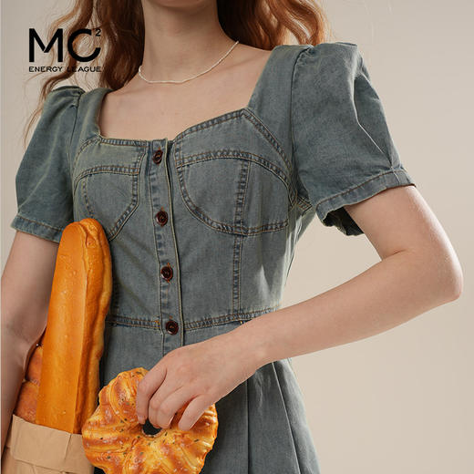 女装方领前门襟开扣复古牛仔连衣裙-5028Q5221010 商品图4