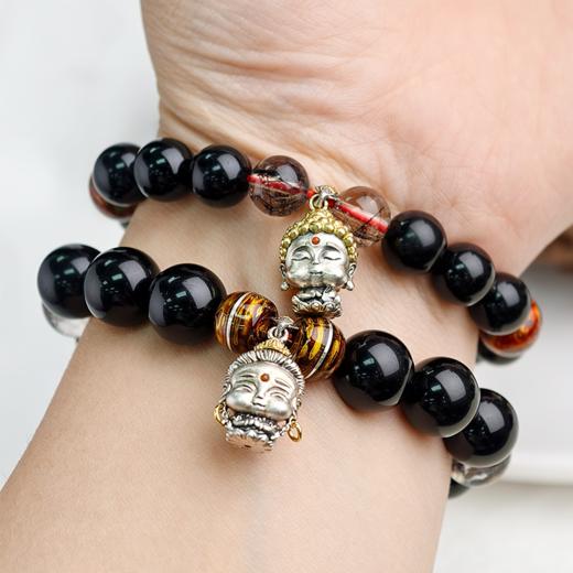 易祈吉祥黑曜石十二生肖本守护神手串工艺八大守护神S925银男女款黑发晶手链 商品图1