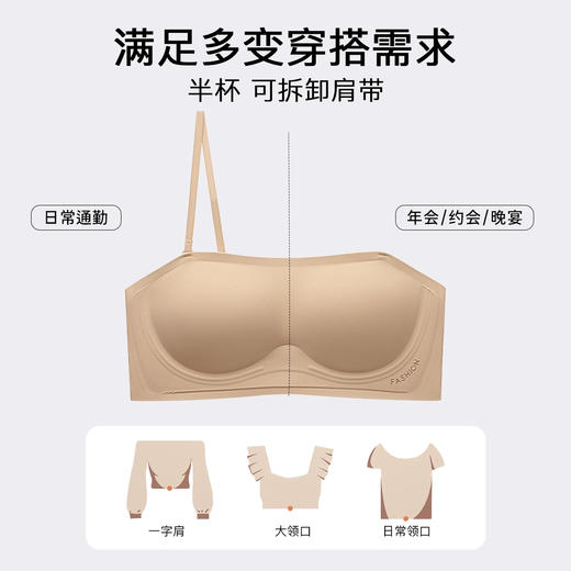 A3-【A-B杯】【防滑氨纶面料】【透气洞洞杯垫】【侧翼自带透气孔】【防滑不掉无肩带抹胸】润微夏季薄款无痕防走光小胸聚拢美背内衣文胸  皎月无痕【小胸-半杯】 商品图4