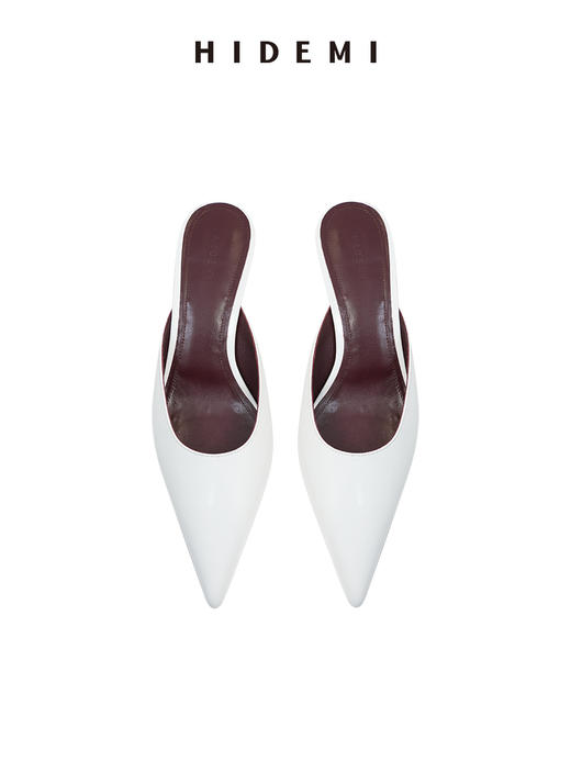 HIDEMI进口牛皮极简设计感立体手工尖头穆勒小猫跟矮跟凉鞋拖鞋 商品图4