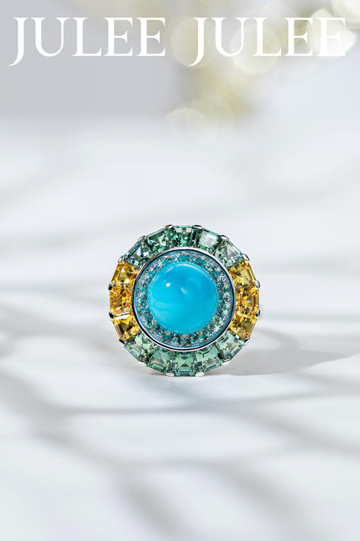 JULEE JULEE茱俪珠宝 18K白金绿松石彩蓝宝石旋转戒指 商品图1
