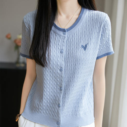 纤束马精纺羊毛扭花刺绣短袖 YYY-2507 商品图4
