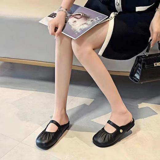 【法式晚风❗️新款包头半拖鞋】脚感舒适，柔软轻盈，洋气褶皱一脚蹬平底懒人鞋玛丽珍凉鞋配裙子复古穆勒鞋 商品图1