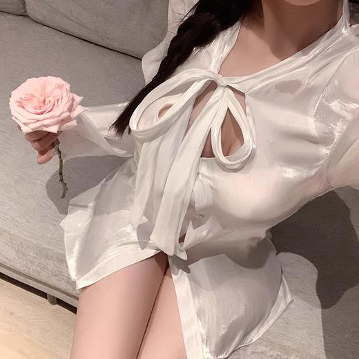 霏慕 丝滑光泽感男友系带衬衫7857 商品图3