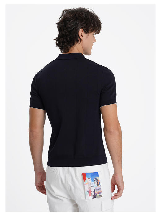 callisto藏青棉混纺立体提花透气T恤 商品图4