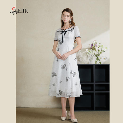 司歌蕾丝刺绣连衣裙黑白中长裙A911052x 商品图4