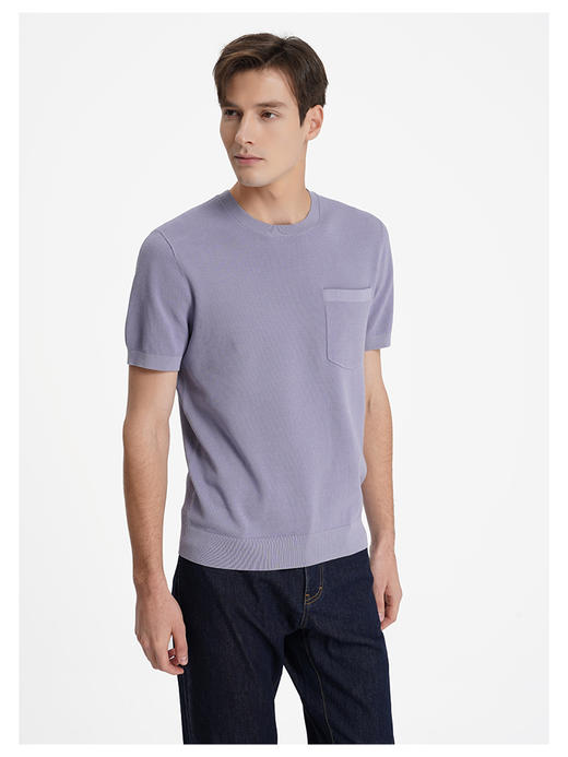 callisto启程系列紫色多巴胺长绒棉混纺弹力T恤 商品图3