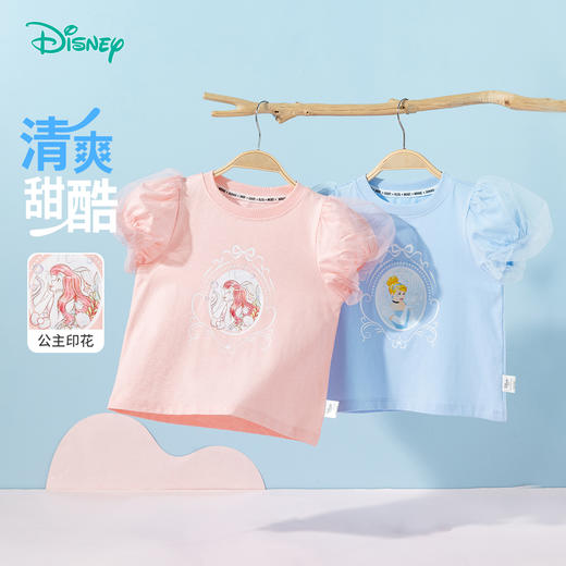 迪士尼宝宝迪士尼宝宝女童短袖T恤上衣舒适休闲透气儿童卡通T恤夏季新款 商品图2